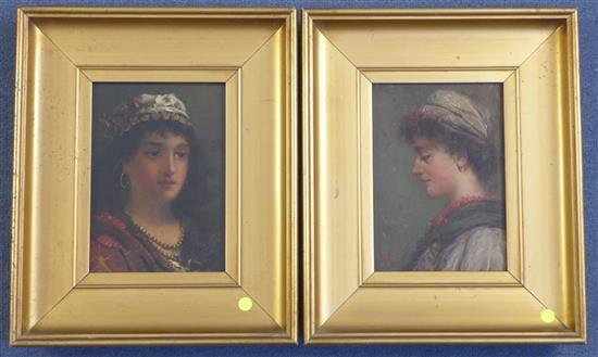 English School c.1890 Portraits of an English and a Turkish beauty 7.5 x 5.25in.